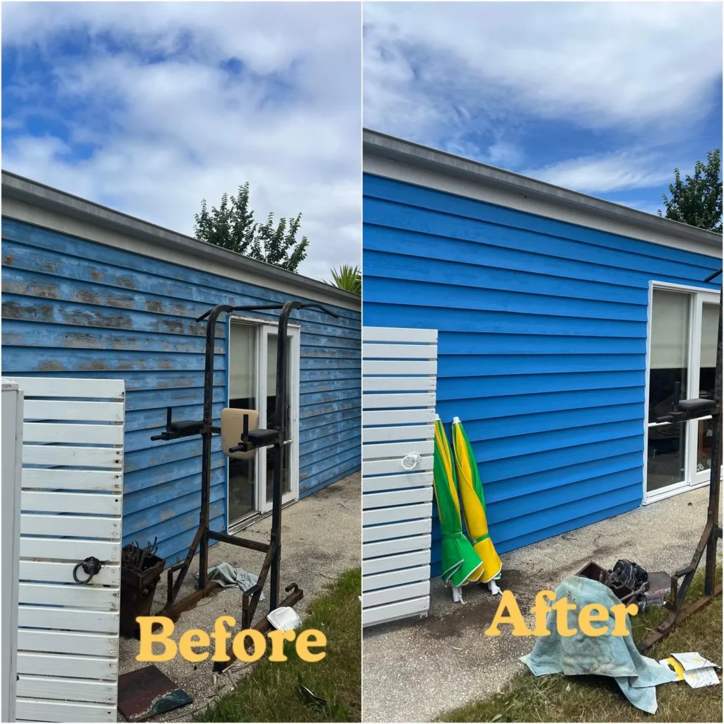 Weatherboard home side wall painting before and after Fairhaven Painting