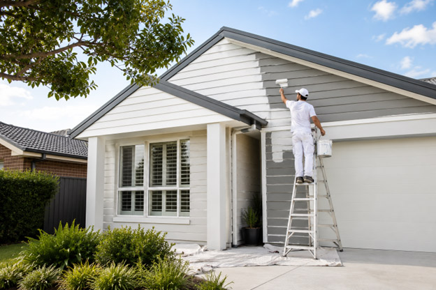 Professional painter applying exterior paint to a residential home in Bannockburn VIC