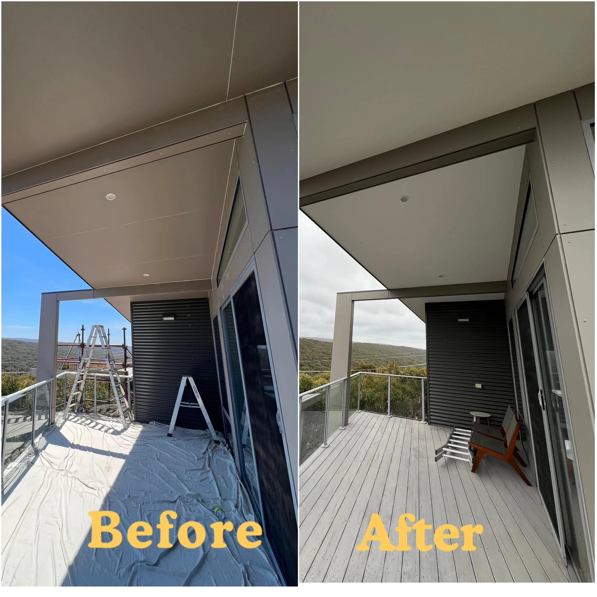 House painter preparing weatherboard exterior in Lethbridge